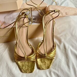 Loeffler Randall Riley Gold Lace Up Sandal Size 8.5